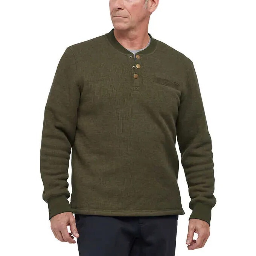 Magnum Fleece Lined Henley Men Small Work Pullover Shirt Green Heather
